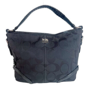 Coach Katarina Black Signature Monogram Hobo Bag Patent Leather Shoulder Bag